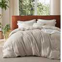 Bedsure 100% Washed Cotton Duvet Cover King Size - Linen Color Minimalist Cotton Duvet Cover Linen Like for All Seasons - GentleSoft™ Plain Simple Bedding (King, 104"x90")