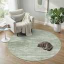 WITSHOCK 5ft Round Area Rugs for Living Room, Thin Washable Rug, Modern Rugs for Bedroom Dining Room Office Nursery, Non-Slip Minimalist Striped Carpets for Home Decor, Green
