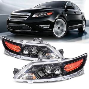 Headlight Assembly compatible with 2013 2014 2015 2016 2017 2018 2019 Ford Taurus Halogen Type Headlamp, Driver and Passenger Side, Chrome Housing
