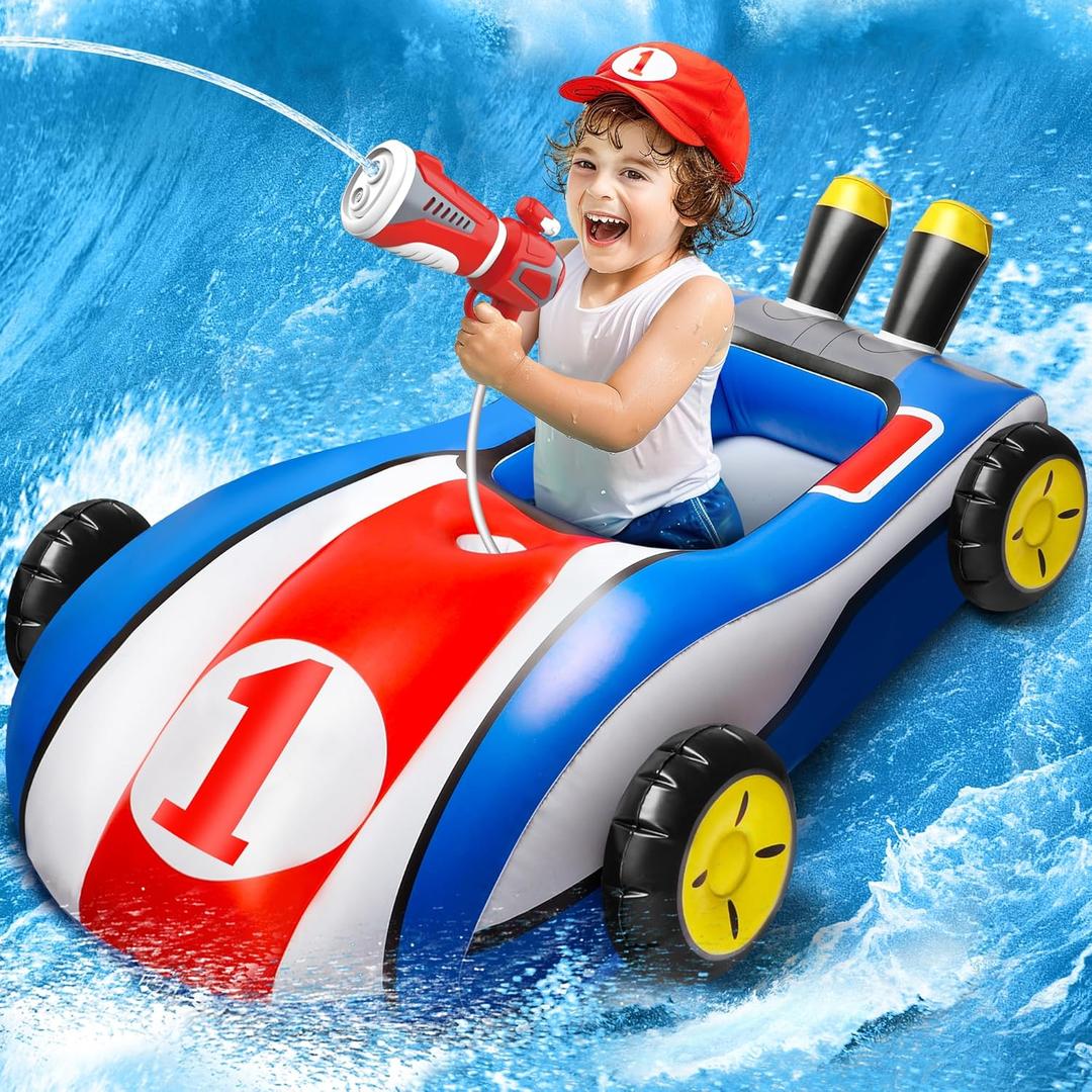 HopeRock Pool Floats Toys for Kids with Water Gun - Inflatable Ride-on Pool Toys for Kids Ages 3-8, Toddler Pool Float, Summer Outdoor Water Pool Games Toys for Boys and Girls (Kart)