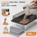 2 Pack Stainless Steel Litter Box - XL Extra Large Metal Cat Litter Box with Scoop & Pedal for Big Cats and Multi-Cats, Angled Entrance Design, Anti-Urine Leakage, Non-Stick Bottom