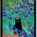 Krtoni Framed Van Gogh Irises Canvas Wall Art, Famous Oil Paintings Garden Flower Black Cat Wall Decor, Impressionism Funny Vintage Print Artwork For Farmhouse Gallery Bathroom 24''L x 16''W