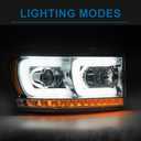 LED DRL Headlight Compatible with 2006-2008 Dodge Ram 1500 2500 3500 Left Right Side Replacement Headlamp w/Running Light Bar Chrome Housing Amber Reflector need H1 Bulb