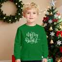 Christmas Sweatshirts Kids Boys Girls 2-7 Years Merry And Bright Sweatshirts Toddler Xmas Long Sleeve Shirt (Green)