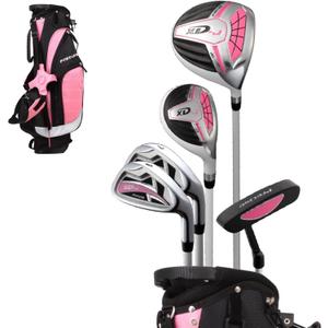 Precise XD-J Kids Golf Clubs Set – Boys’ & Girls’ Junior Golf Set with Lightweight Graphite Shafts, Hybrid, Putter & Stand Bag - Pink Ages 6-8 – Right-Handed