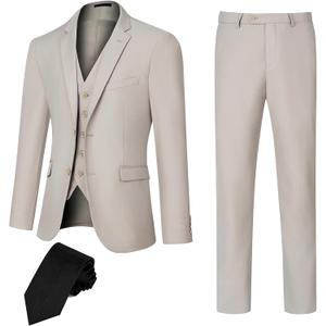 Mens Slim Fit 3 PCS Suit Wedding Graduation Business 2 Button Notch Lapel Jacket Vest Pants Gift for Men Son