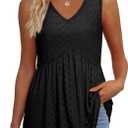 OFEEFAN Womens Tank Tops 2025 Flowy Peplum Tops for Women Dressy Sleeveless V Neck Babydoll Tank Tops (Large)