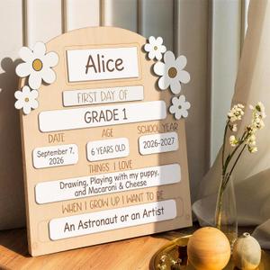 Junkin My First Day of School Sign 12 x 10 Inch Wooden First and Last Day of School Board with Marker Reusable Back to Class Chalkboard for Preschool Kindergarten