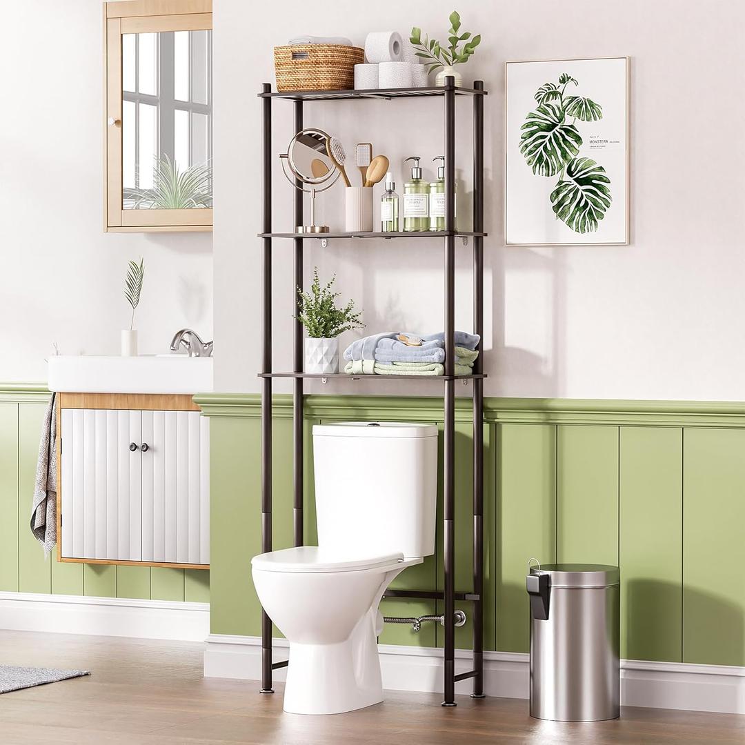 AmazerBath Bamboo Over The Toilet Storage Shelf, Over Toilet Bathroom Organizer Rack, 3Tier Bathroom Shelves Over Toilet, Space Saver, Espresso