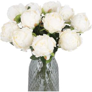 10pcs White Silk Peonies with Single Stem - Faux Flowers for Wedding Table Centerpieces, Home Decorations, Bridal Bouquets & Floral Arrangements