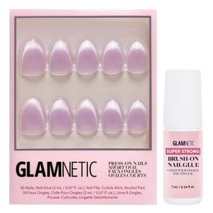 Glamnetic Press On Nails & Brush On Nail Glue Bundle - Fairy Dust | Short Oval Beige-Pink Nails with a Velvet Metallic Finish | 15 Sizes - 30 Nail Kit with Glue