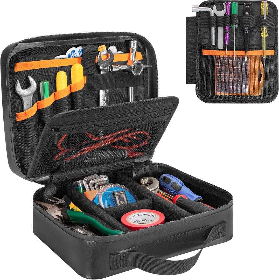 GRAOSO Water-resistant Utility Pouch, Multi-Purpose Tool Bag for Electronic | for First Aid, Durable Leather Thermocompression Design, with Removable Binder and Divider, Black