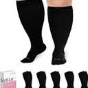 Plus Size Compression Socks Wide Calf Women Men,5 Pairs 20-30mmHg Extra Width Calf Viscose Knee High Compression Socks for Circulation Support (4XL, Black)