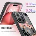 FUNMIKO Case for iPhone 14 Pro - Wireless Charging & Military-Grade Protection - Wildflower Design for Women Girls, Non-Slip Matte Cover Shock-Absorbing Corners - Black and Pink Cherry Blossoms