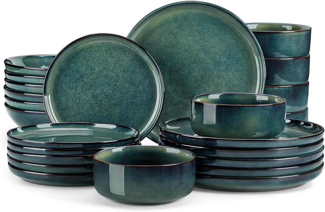 vancasso Starry Plates and Bowls Sets for 6, 24 Pieces Dinnerware Sets, Green Reactive Glaze Dishes Sets for Kitchen, Scratch Resistant Stoneware Dishes Set, Dishwasher and Microwave Safe (24 Pieces(Service for 6), Green)