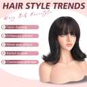 Haloo Brown Short Bob Wigs with Bangs Shoulder Length Wavy Layered Flipped Ends Natural Looking Medium Synthetic Hair Wig for Women Daily Party, 14 Inch Dark Brown