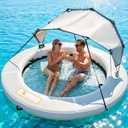 Inflatable Water Hammock for Adults, 8FT Heavy Duty Float Ring with UPF 50+ Canopy & Cooling Mesh Center, Portable Floating Island Lounge for Pool Lake Beach River, Supports 660 LBS