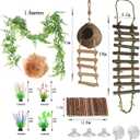 Crested Gecko Tank Accessories, Reptile Bridge and Plants with Coconut Shell Ladder Hideout, Natural Terrarium Decor for Lizard, Chameleon, Leopard Gecko, Snake, Hermit Crab and Tortoise (Group B)