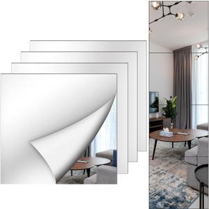 Mirror Wall Full Length, 12X14 Inch Unbreakable Mirror Tiles for Bedroom Home Gym Door, Acrylic Mirror Full Body Shatterproof Mirror Stickers for Walls, Mirror Sheets (4pcs)