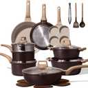 CAROTE 21 PCS Ceramic Cookware Set, Pots and Pans Set Non Stick, Pot and Pan Set with Frying Pan, Induction Ready Cooking Set for Kitchen, PFOS/PFOA/PFAS Free, Brown