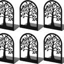 Happyhapi Book Ends, Metal Book Ends to Hold Books, Tree Decorative Bookends for Shelves, Black Book Stopper Bookend for Heavy Books, Book Holder for Shelf Home Office, 6.8 x 4.7 x 3.5(3 Pair/6 Pcs)