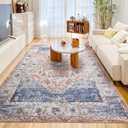 8x10 Rug for Large Spaces - Easy Clean Non Slip Carpet for Homes with Kids, Machine Washable Rug for Living Room (Blue)