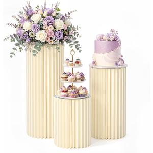 3Pcs Cylinder Stands for Party, Foldable Cardboard Pedestal Stands for Display Round Columns Cylinder Pedestal with Acrylic Disc, Cake Stand Cylinder for Parties Baby Shower Birthday Wedding Decor