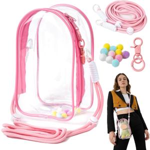Protective Case for Plush Doll, Clear Hanging Display Cases for 17/15cm Plush Doll，Crossbody Doll Storage Bag for Collectibles Building Block Storage Bag（Pink，7.5 x 4.7 x 2.75 in）