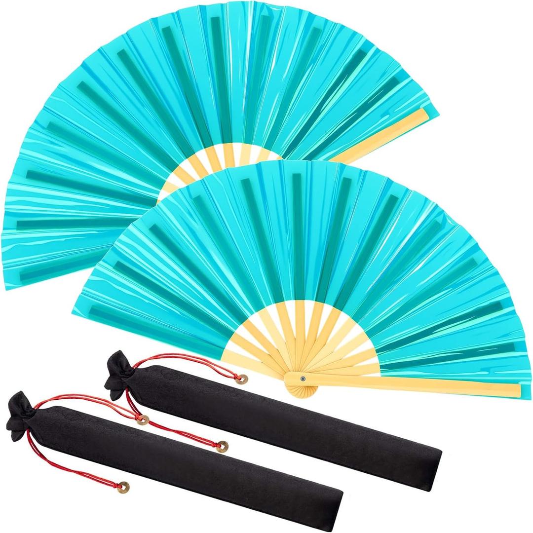 Maitys Large Rave Fan Folding Handheld Fans 13'' Clap Fans for Line Dancing Clack Fan Holographic Festival Accessory for Martial Art Gift Performance, Includes 2 Pouch