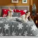 Bedsure Fluffy Christmas Comforter Set King - Red Bedding with Running Reindeer, Warm Flannel Fleece Bed Sets for Winter, 3 Pieces, 1 Soft Plush Shaggy Comforter with 2 Pillowcases