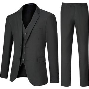 Men's Slim Fit 3 Piece Suit Set, Two Button Solid Blazer Jacket with Multi-Functional Pockets for Business/Party, Medium