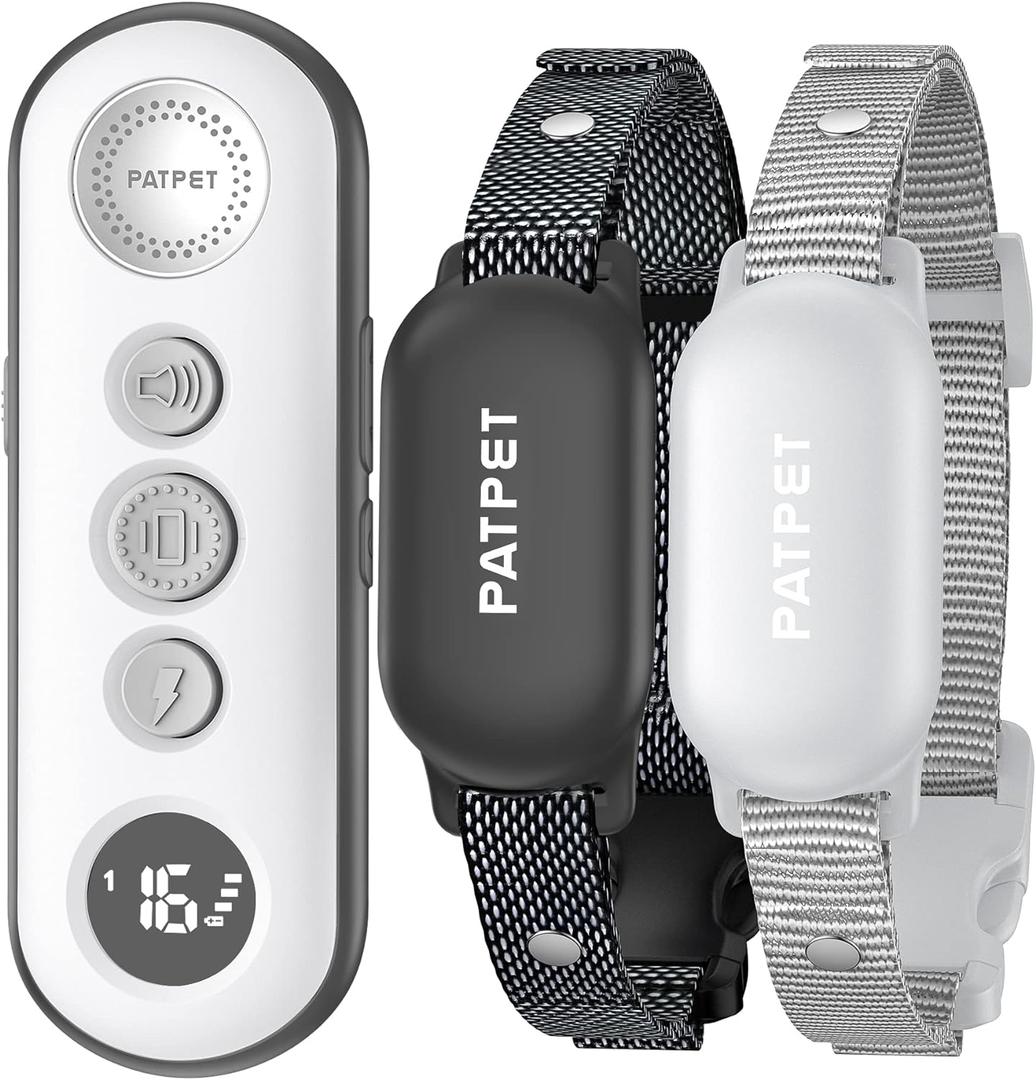 PATPET Shock Collar for Dogs(10-120lbs), 4000ft Rechargeable IPX7 Waterproof Training Collar with Remote for 2 Dogs- Electric Dog Collar for Small Medium Large Dogs 2 Packs (Light grey)