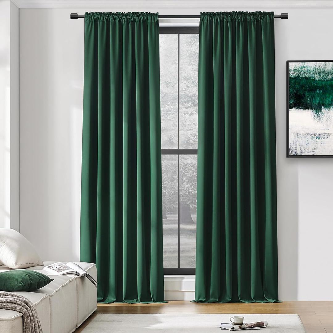 DONREN Emerald Green Blackout Thermal Insulating Window Curtain Drapes for Living Room with Rod Pocket (52 W X 96 L,2 Panels)