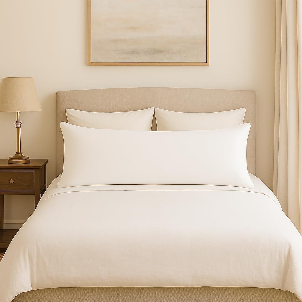 Body Pillow Cover 20x54 Inch, White (Set of 1) - 100% Egyptian Cotton with Zipper Closure Pillow Case, Soft Breathable 500 Thread Count Long Body Pillowcase