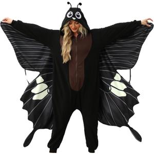 Adult Black Butterfly Costume Butterflies Onesie Pajamas Halloween Costumes Cartoon Cosplay Sleepwear for Women Men (Large)
