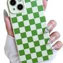MINSCOSE for iPhone 14 Case Aesthetic Checkered Plaid Checkerboard Design Pattern,Trendy Slim TPU Shockproof Protective Full Camera Protection Phone Cover-Green