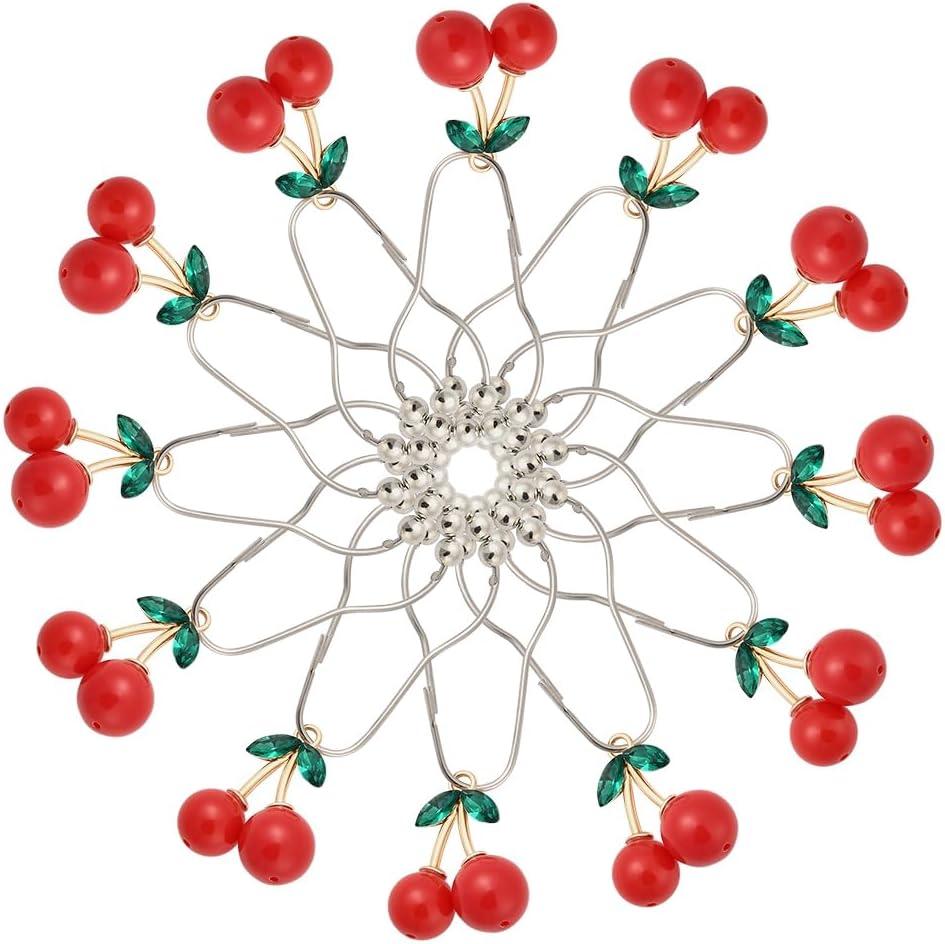 12 Pieces Cherry Shower Curtain Hooks for Bathroom Shower Rods, Stainless Steel Cherry Pendant Bathroom Decorations Curtain Rings Set (Red Cherries)