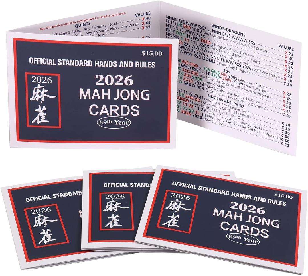 HYCXNLFD Mahjong Card 2026 Official Revision – 4PCS Large Print American Mah Jong Cards