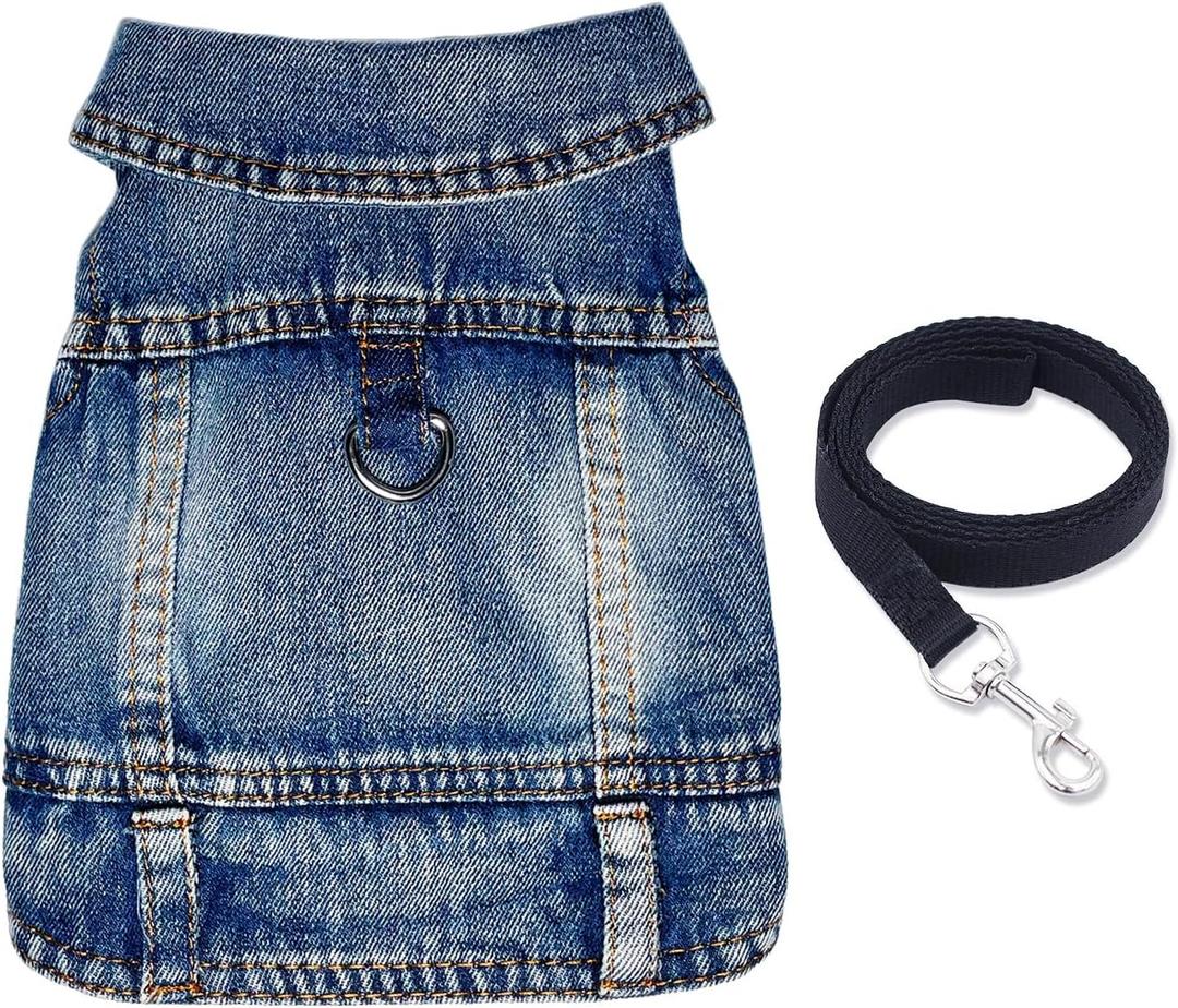 Dog Jean Jacket Pet Blue Denim Coat for Puppy Small Dogs Fashion Classic Overalls Girl Male Boy Cat Costumes Vintage Washed Vest Clothes Outfit Shirts (Blue, Medium)