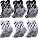 6 Pairs Kids Grip Soccer Socks Cushioned Non Slip Football Athletic Sports Socks for Boys Girls (Medium)