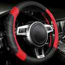 NBTEPEM Customized Auto Car Steering Wheel Cover for Honda Accord, Civic, CR-V, HR-V, Pilot, Microfiber Leather Sport Steering Wheel Covers 14.5-15 inchs, Anti-Slip, Safety, Soft(Black-Red)