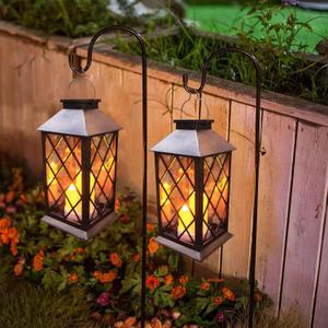 Solar Outdoor Lantern, Garden Hanging Waterproof Lanterns, 3 LED Flickering Flameless Candle, PVC, for Garden Decor Gifts (2 Pack) (2 pack solar lanterns)