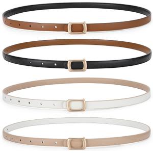 SUOSDEY 2 Pack Women Reversible Thin Leather Belts for Dresses Skinny Waist Belts for Jeans Pants, 0.6" Width
