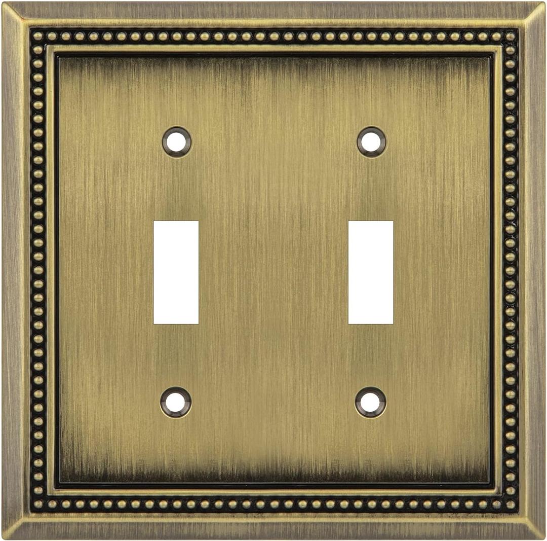 Henne Bery Sunken Pearls Heavy Duty Decorative Wall Plate Switch Plate Outlet Cover (Double Toggle, Antique Brass)