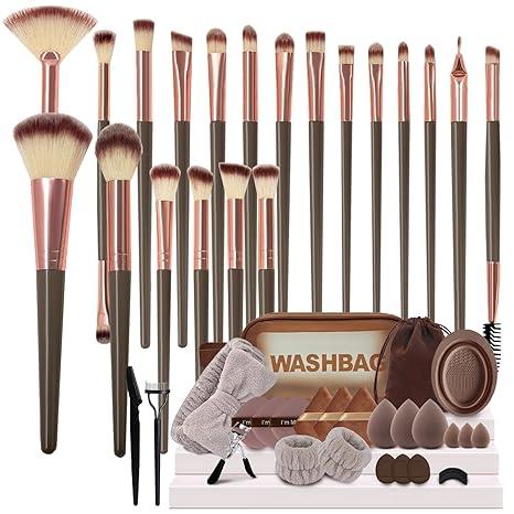 GZIXBDA Makeup Brush Set, 48Pcs Makeup Tool Set Premium Synthetic Foundation Concealers Powder Eye Shadows Makeup Brushes Kit for for Beginner Professional, Brown