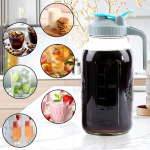 Cold Brew Coffee Maker 64 Oz Wide Mouth Mason Jar Iced Coffee Maker Half Gallon Glass Pitcher With Strainer 2 Quart Cold Brew Pitcher With Spout Lids For Fridge, Lemonade, Cold Brew, Milk