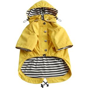Morezi Dog Zip Up Raincoat with Reflective Buttons, Rain/Water Resistant, Adjustable Drawstring, Removable Hood, Raincoats with Legs - Yellow - L