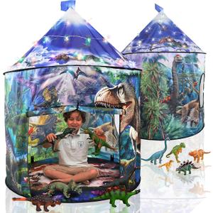 LimitlessFunN Dinosaur Pop Up Kids Play Tent | Includes Star Lights & Carrying Case |, Children Indoor Castle Playhouse for Boys, Toddlers, 41" D x 41" W x 53" H