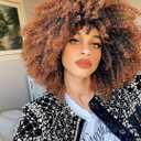 Short Curly Afro Wig With Bangs for Women Kinky Curly Wigs Ombre Brown Afro Wig Heat Resistant Fluffy Synthetic Wigs