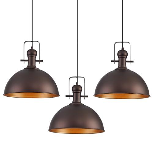 ALAISLYC 12 Inch Oil Rubbed Bronze Farmhouse Pendant Lights Large Pendant Lights for Kitchen Island Industrial Adjustable Height Vintage Big Dome Hanging Light Fixtures for Barn, Dining Room 3 Packs